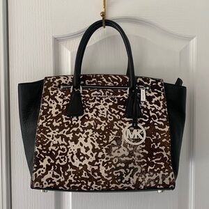 Michael Kors Calf Hair handbag animal print leather tote bag‎ black brown